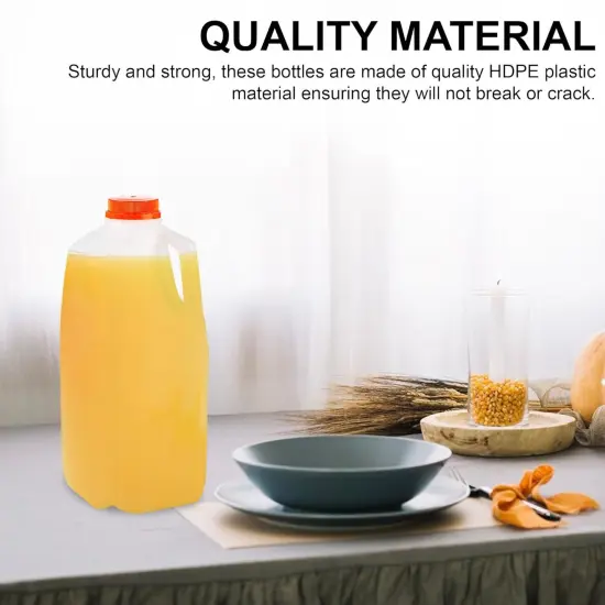64 Oz HDPE Plastic Juice Bottles with Orange Tamper Evident Caps Set(6 Bottles) {5}