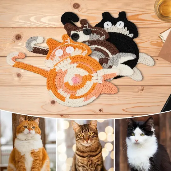 (3PC) -Drink Coaster | Cat Gifts for Cat Lovers,Fun Woven Creative Coasters {3}