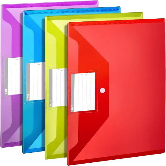 4 Pcs Plastic Folders with Pocket Plastic Envelopes {1}
