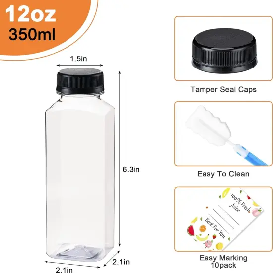 Juice Bottles with Caps, Juice Containers - with 10Pcs Labels & Bottle Brush {1}