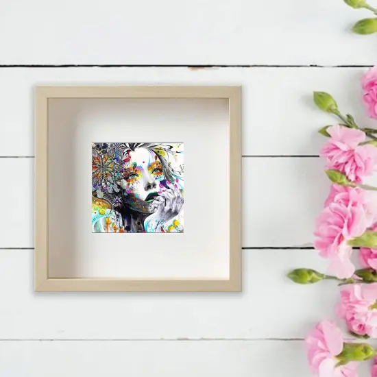 9.75x9.75 Birch Effect Deep Picture Frame with Acid-Free Mat &ndash; Front or Back Photo Display, Safe Plastic Front, Wall or Tabletop, Compatible with ALFTA Adhesive Hook {5}