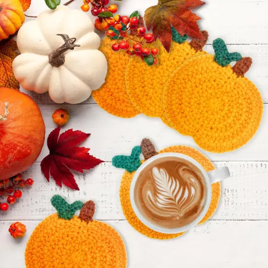 Fall Pumpkin Crochet Coaster 4 Pack, Fall Pumpkin Decor {5}