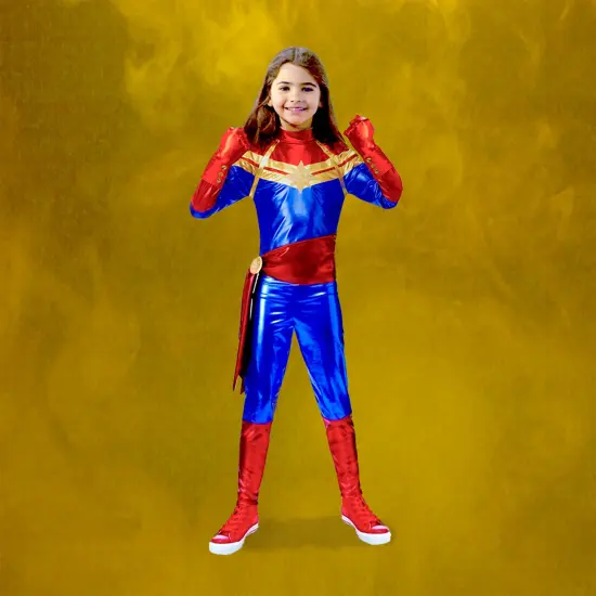 Rubies Blue and Red Girls Children Halloween Captain Marvel Costume - Small 5-6 {4}