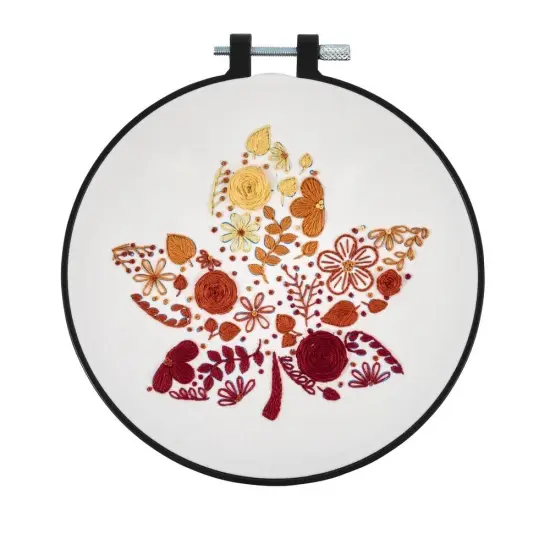 Bucilla Stamped Embroidery Kit W/6" Plastic Hoop-Autumn Foliage {3}