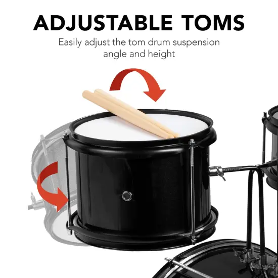 Best Choice Products Kids Beginner 3-Piece Drum, Musical Instrument Set w/ Sticks, Cushioned Stool, Drum Pedal Black {5}