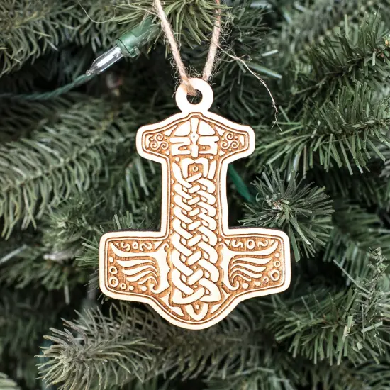 Ornament - Mjolnir - Raw Wood 3x4in {2}