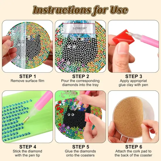 8 Pcs Black Cat Coaster Kits With Holder - Cats {5}