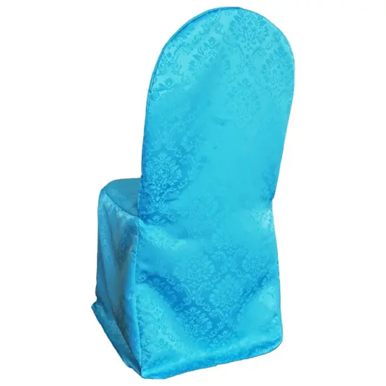 Ornate Damask Jacquard Polyester Banquet Chair Cover Turquoise {2}