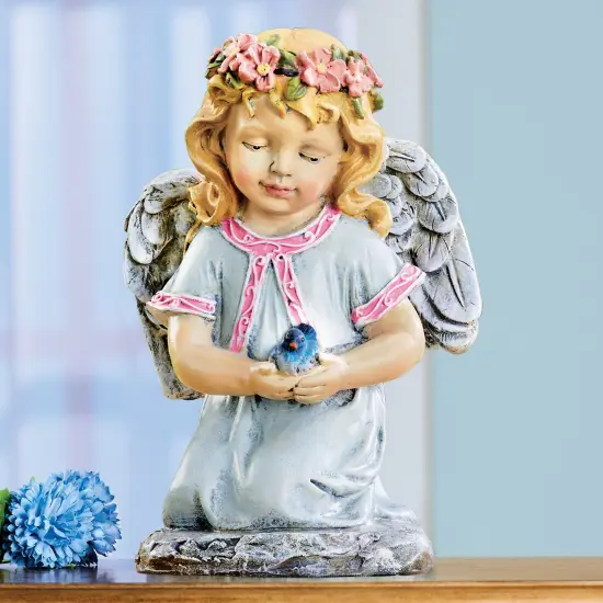 Collections Etc Hand-Painted Sweet Angel with Bird Indoor & Outdoor Statue {1}