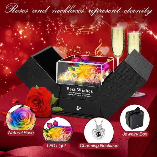 Preserved Real Rose with Necklace "I Love You" in 100 Languages {2}