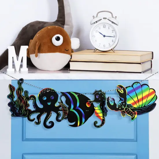 Wrapables 36pc Rainbow Scratch Arts Ornaments, DIY Magic Scratch Arts and Crafts, Sea Animals {5}