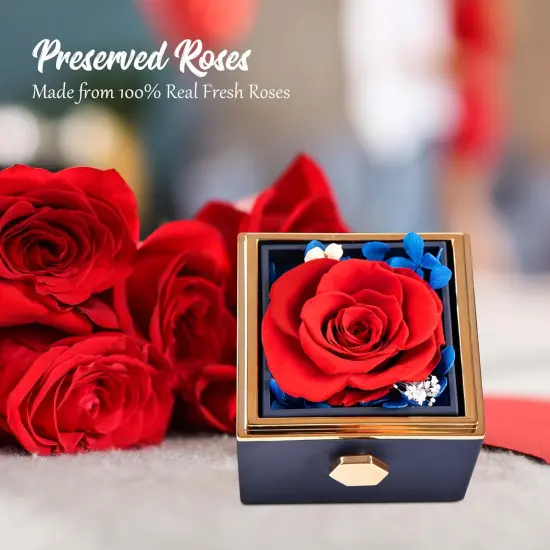 Preserved Real Red Flowers Rotating Box {2}