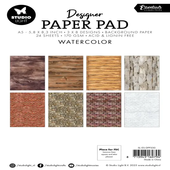 Studio Light DesignerPaper Pad 8.27"X5.83" 24/Pkg-Watercolor {3}