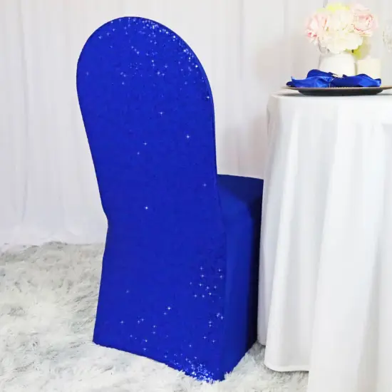 1 Piece Sequin Spandex Banquet Chair Cover Royal Blue Stretch Sparkle Event Decoration {2}