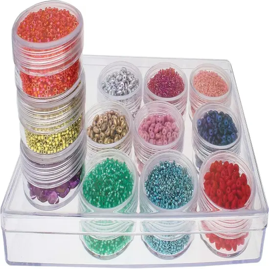 The Beadsmith Personality Case - Clear Storage Organizer Box &ndash; 6.4 x 4.8 x 1 inches - Includes 12 Small Containers with lids - 1.5 x 0.8 inches, Bead Holder {2}