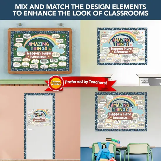 112 Pcs Cutouts Boho Rainbow Theme Bulletin Board Set {4}