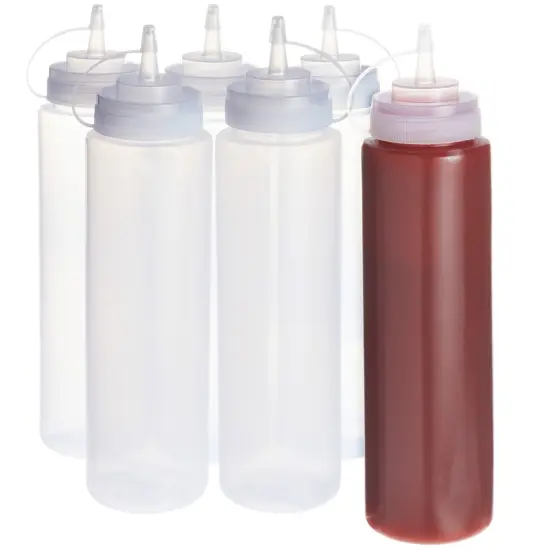 6 Pack 24 oz Plastic Condiment Squeeze Bottles with Caps, Empty Squirt Bottles for Ketchup, Mustard, Sauces Clear {1}