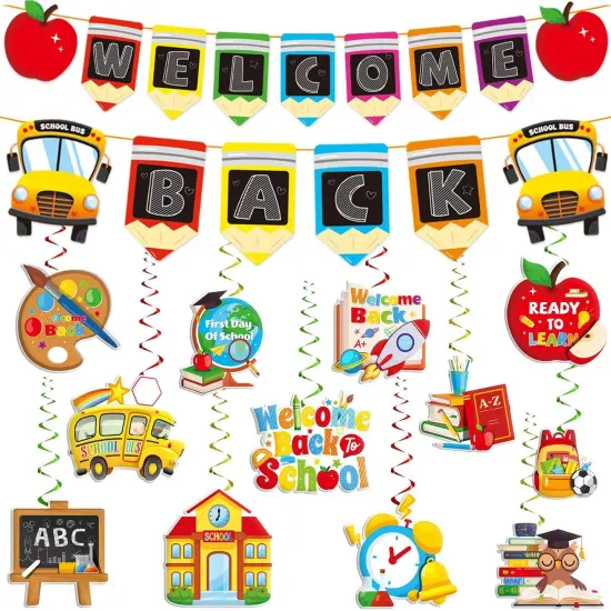 Welcome Back Banner and Hanging Swirls Set(Multicolor) {1}