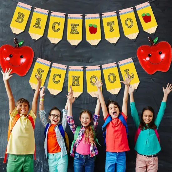 Pencil Back to School Banner Red Apples Balloons {4}