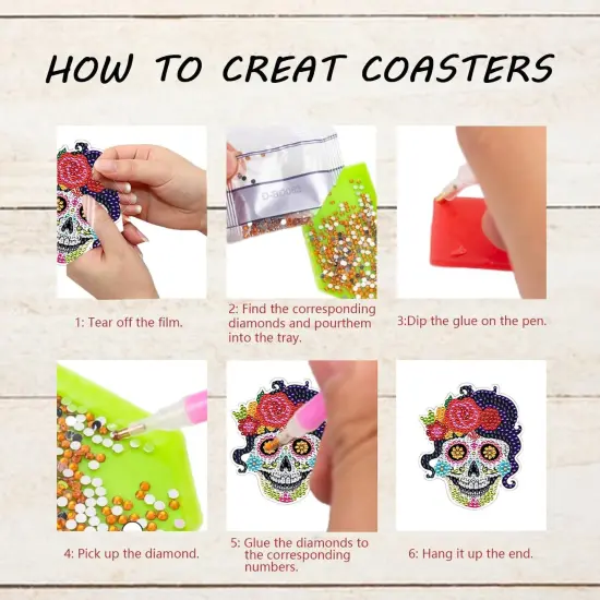 8 Pcs Skull Diamond Art Painting Coasters {3}