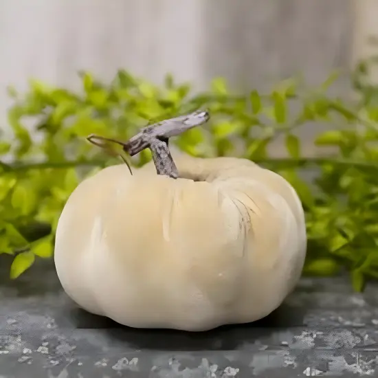 Ivory Foam and Fabric Pumpkin with Felt Accents, Moss, Raffia, Fall Decor {3}