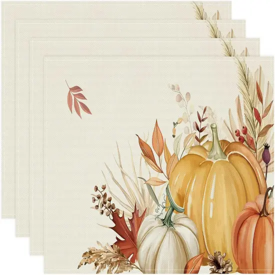 Set of 4 Pumpkin Leaves Fall Placemats - 12x18 Inch {1}