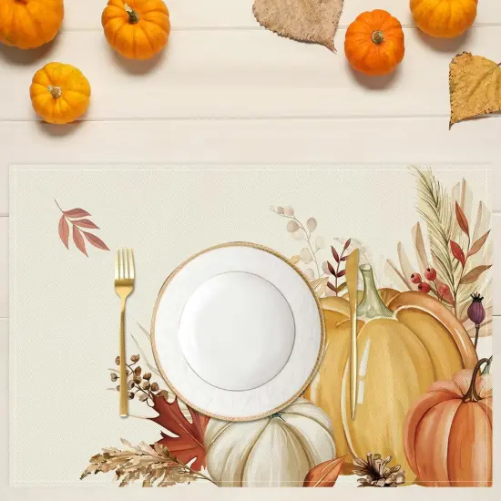 Set of 4 Pumpkin Leaves Fall Placemats - 12x18 Inch {2}