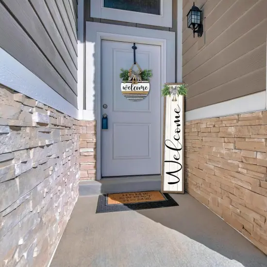 Welcome Sign for Front Porch Standing (Wood White) {2}