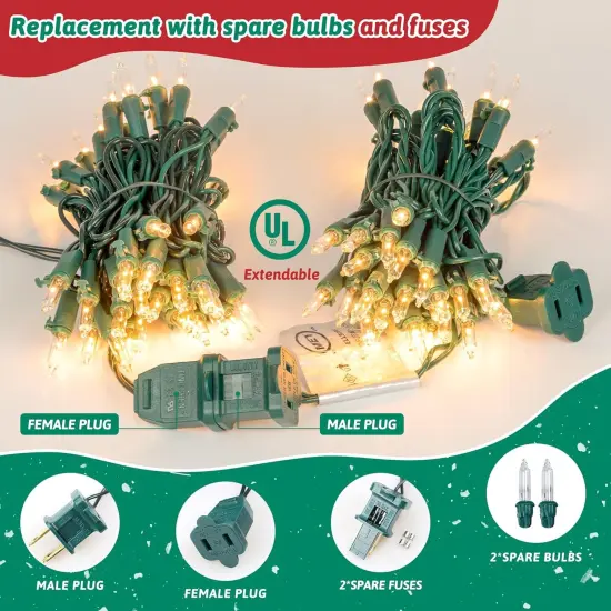 Clear Christmas String Lights 50 Count 13Feet - Warm White &Green Wire {4}