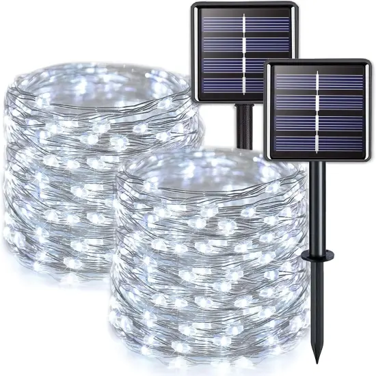 2 Pack Solar String Lights - 33FT, 100 LED (White) {1}