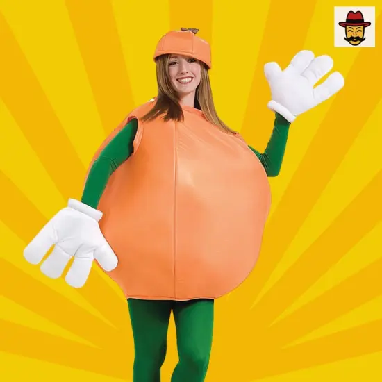Orange Fruit Adult Costume Funny Smock Tunic with Hat Halloween Party Outfit {5}