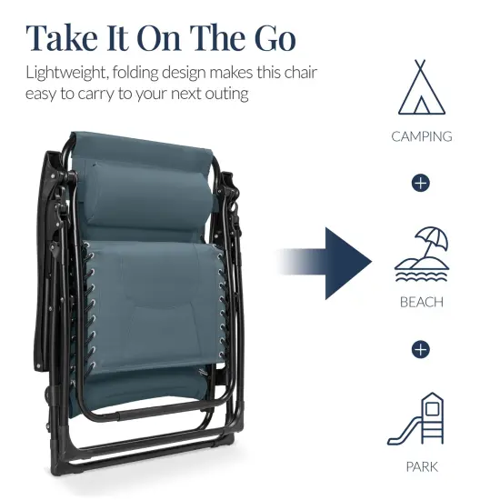 Best Choice Products Oversized Padded Zero Gravity Chair, Folding Outdoor Patio Recliner w/ Side Tray Slate Blue {5}