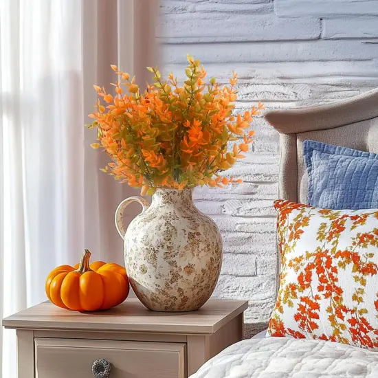 20 Bundles Artificial Fall Flowers for Outdoors Fall Decorations - Orange Eucalyptus {2}