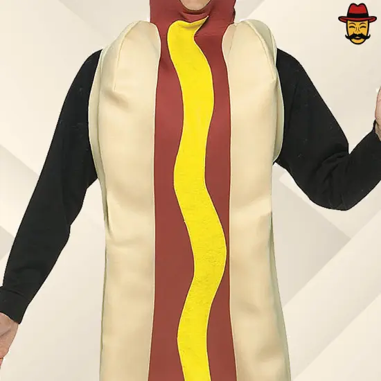 Adult Hot Dog Costume Funny Food Foam Tunic with Mustard Halloween Party Outfit {4}
