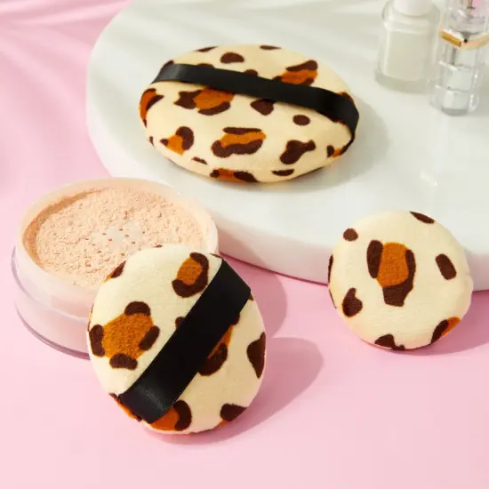 24 Pack Leopard Print Makeup Powder Puffs for Loose and Pressed Powder, Extra Large, Large, Small (3 Sizes) Brown {2}
