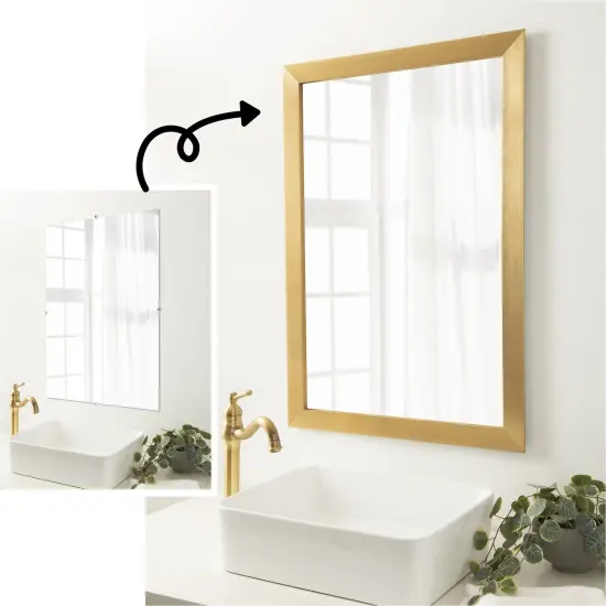 Amanti Art Mirror Makeover Bathroom Mirror Frame Border Kit -Fully Assembled Peel and Stick Frame - Mirror NOT Included - Grace Brushed Gold Trim {1}