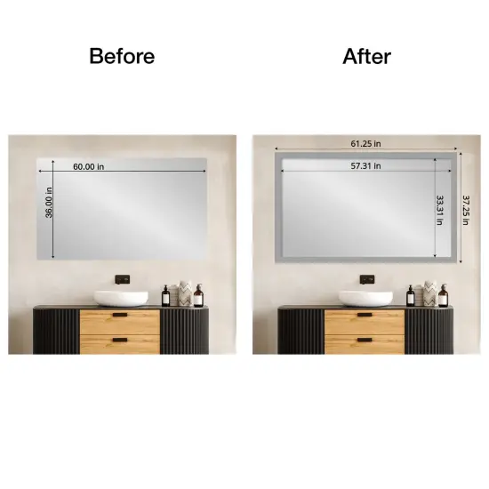 Amanti Art Mirror Makeover Bathroom Mirror Frame Border Kit - Fully Assembled Peel and Stick Frame - Mirror NOT Included - Brushed Black or NickelTrim Brushed Nickel {4}