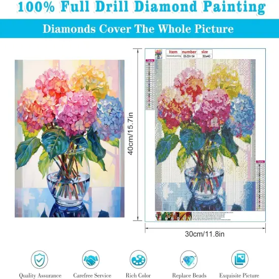 Diamond Painting Kits for Adults, Hydrangea in Glass 5D Diamond Art Kits for Beginner DIY Full Drill Diamond Dots Crystal Craft Kits for Home Wall Decor Gifts 11.8x15.7 inch {4}