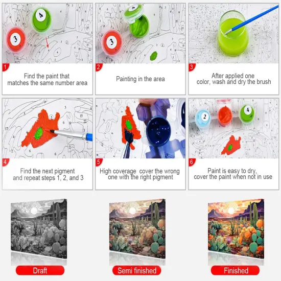 Succulent Paint by Numbers Kit for Adults, Landscape Paint by Numbers, Abstract Fantasy Desert Watercolor Adult Paint by Numbers {5}