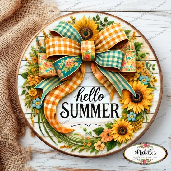Hello Summer Sunflower Bow Sign {3}