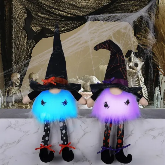 2 Pack Halloween Lighted Plush Gnomes Tabletop Decorations {4}