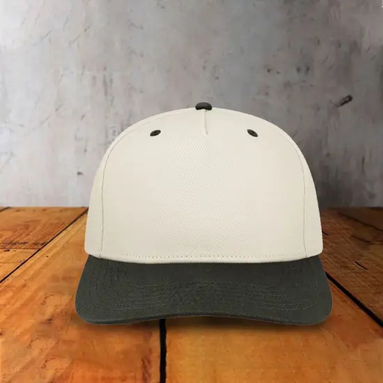 1 Count Heritage Twill Cap Mid Profile Five Panel Cotton with Contrast Eyelets Button Stone/Navy {3}