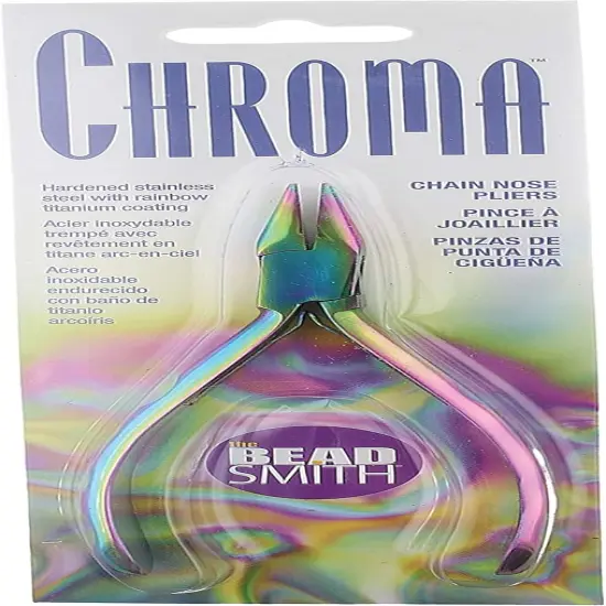 The Beadsmith Chroma Series Chain Nose Pliers, 5.5 inches (140mm), stainless-steel head, rainbow titanium coating, contoured comfort grip handle and double-leaf spring, tool for jewelry making {6}