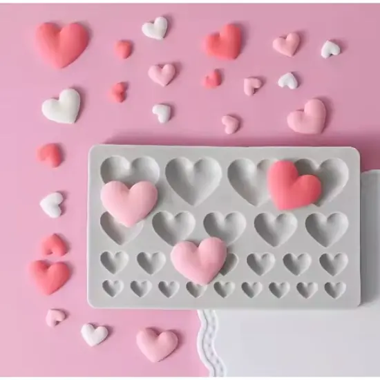 Large 25 cavity Silicone Heart Mold, {3}