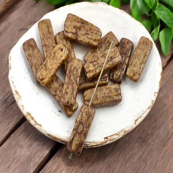 *25* 20x8mm Camel Beige Picasso Flower Rectangle Beads {2}