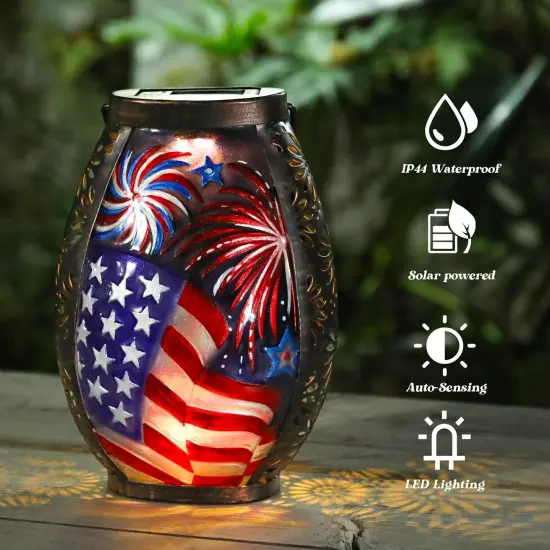 Solar Lantern Outdoor Waterproof, American Flag Solar Lanterns Lights {3}