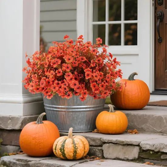 2 Pcs Artficial Orange Fall Outdoor Flowers with Hanging Baskets {5}
