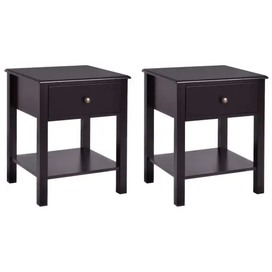 Costway 2 PCS Nightstand End Table Storage DisplayFurniture Drawer Shelf Beside {1}