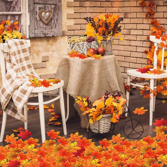 1200PCS Multicolored Fall Artificial Maple Leaves {3}