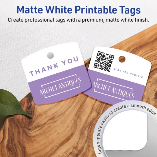 Avery Printable Arched Square Printable Tags, Sure Feed Technology, 2" x 2-3/16", Matte White Cardstock, Print-to-The-Edge, Laser/Inkjet Printable, 120 Total {9}